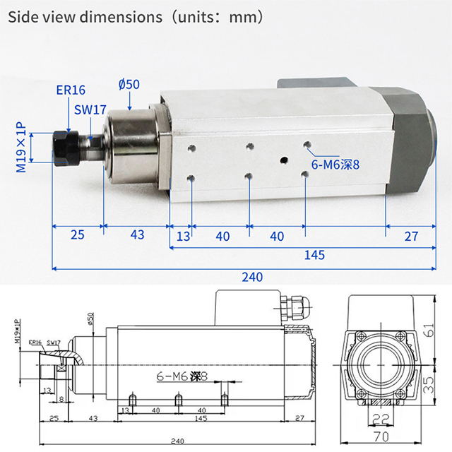 Factory Hot Sales Machine Tool Spindle 0.75KW Unit Milling Machine Spindle Motor For Woodworking Drill Milling