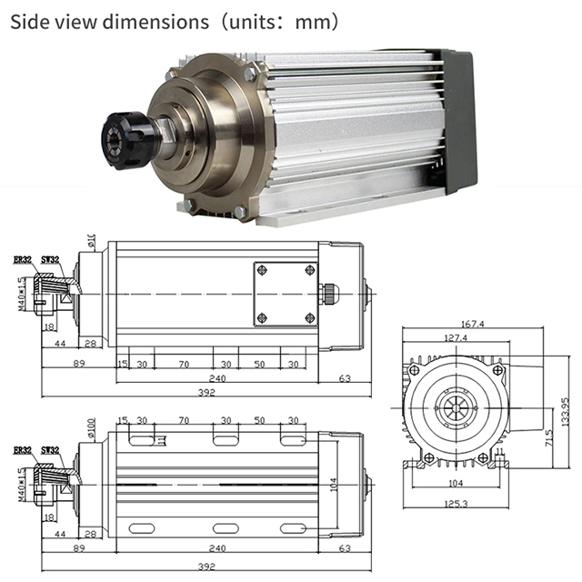 Air Cooled Three-Phase CNC Milling Electric Spindle Motor with 3kw Er32 3000rpm