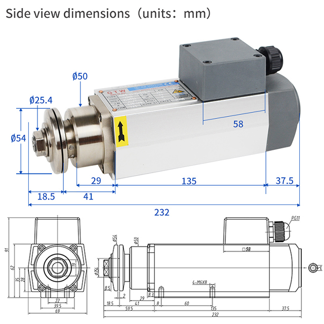 Factory Wholesale High Quality 0.75kw 8kg 12000rpm Atc Cnc Square Air Cooling Spindle motor